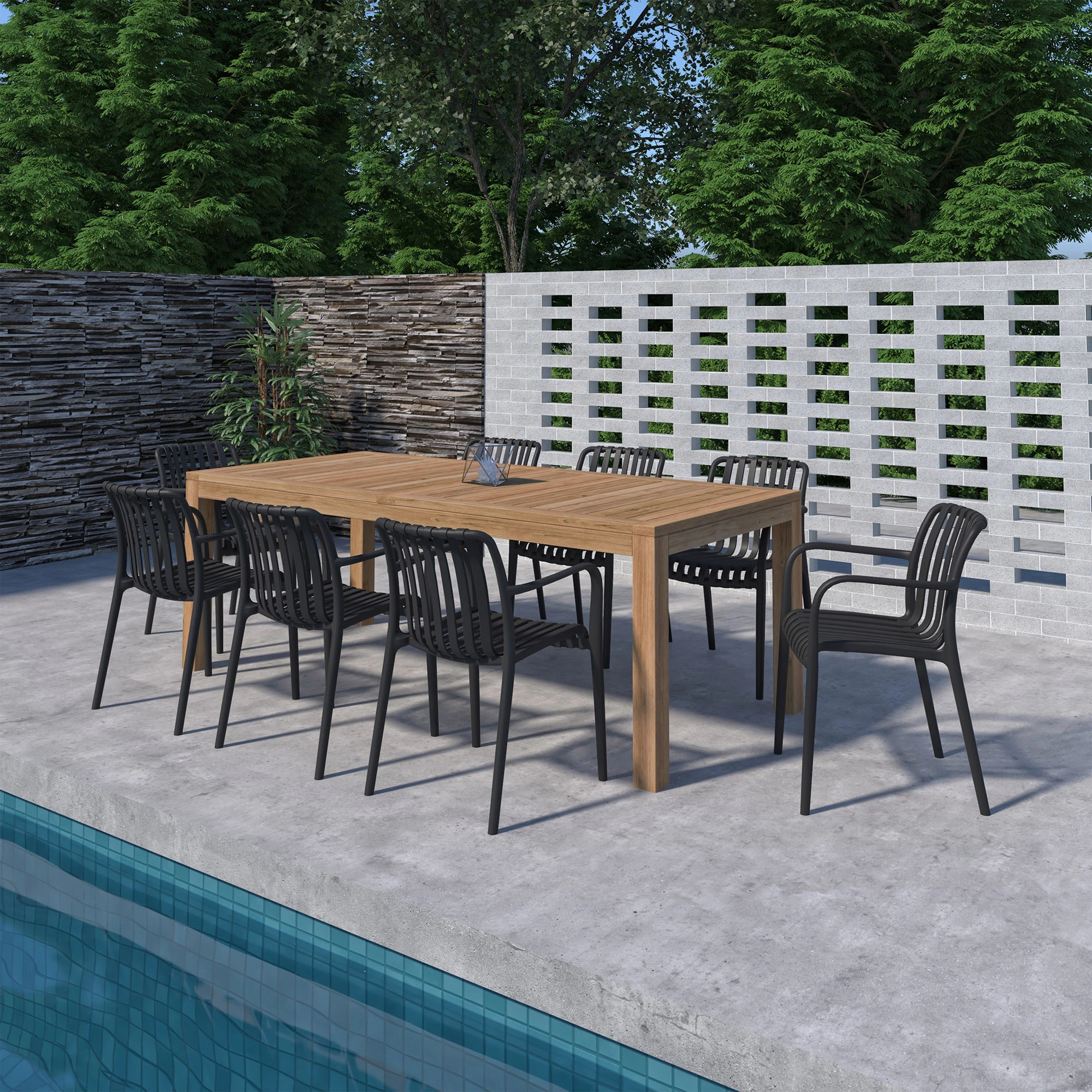 Lanai 9-Pc Outdoor Rectangular Teak Dining Set 2 Lanai 9-Pc Outdoor Rectangular Teak Dining Set