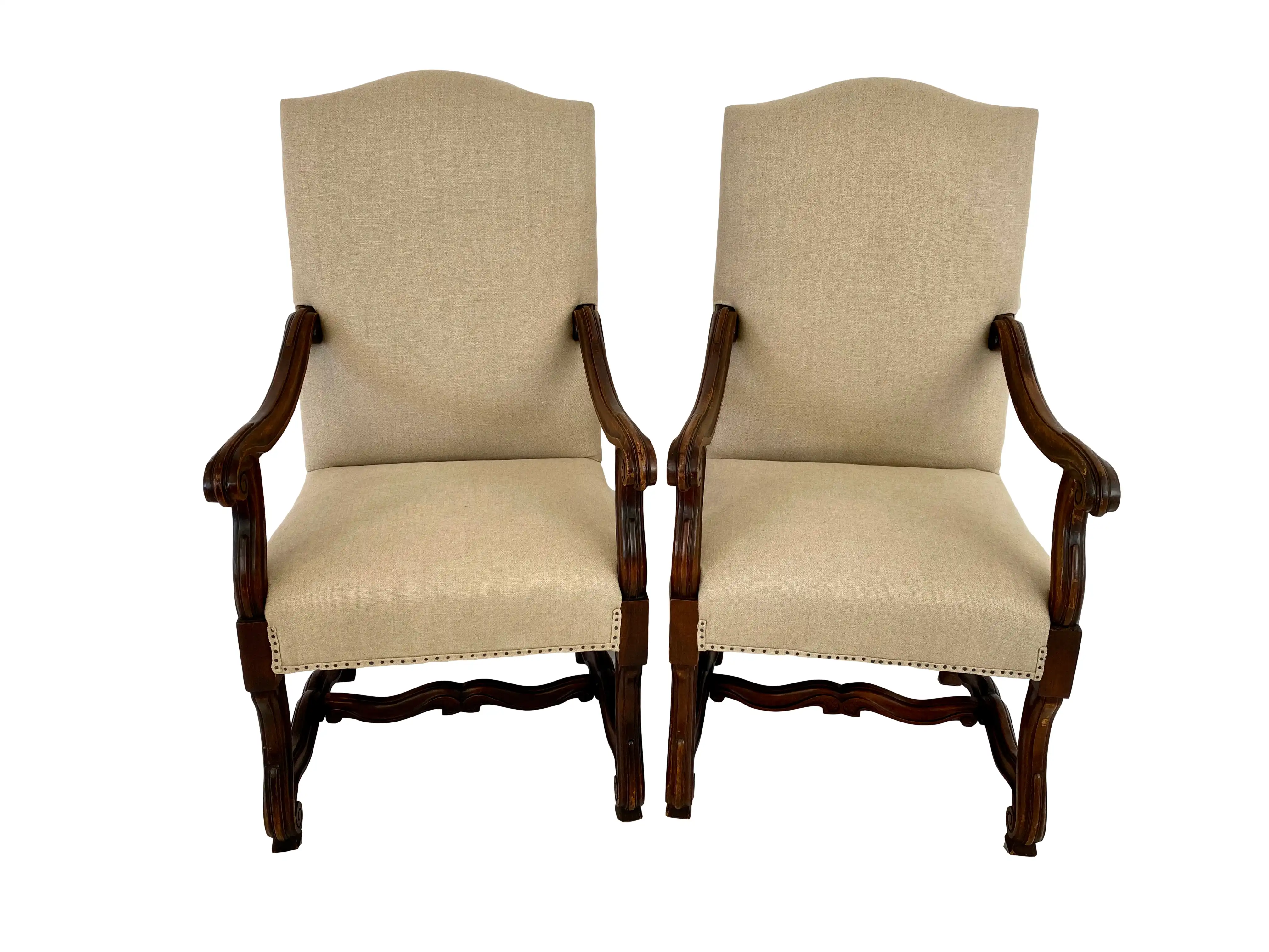 19th C French Oak Throne Armchairs/ Pair