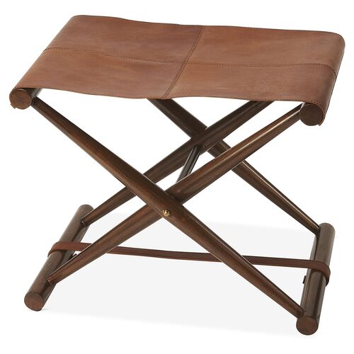 Como Folding Stool, Medium Brown Leather 1 Como Folding Stool, Medium Brown Leather