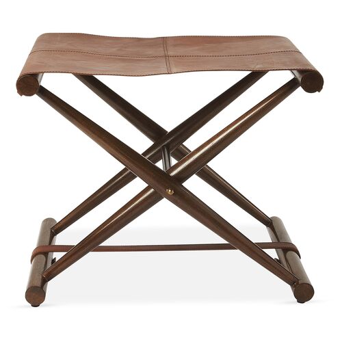 Como Folding Stool, Medium Brown Leather 2 Como Folding Stool, Medium Brown Leather
