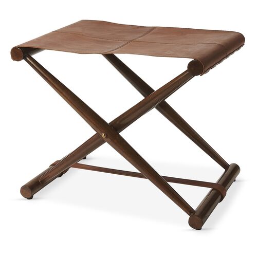 Como Folding Stool, Medium Brown Leather 3 Como Folding Stool, Medium Brown Leather