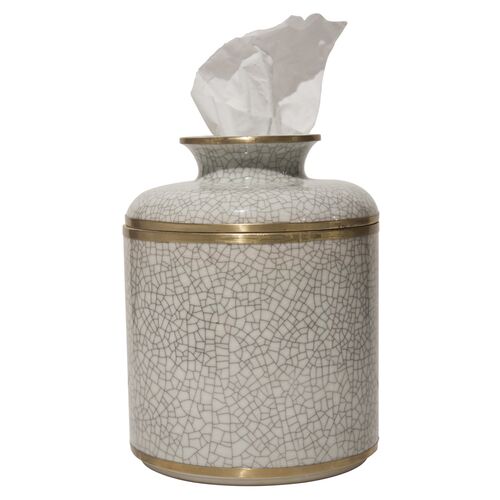 Alonzo Crackle Tissue Box, White/Gold