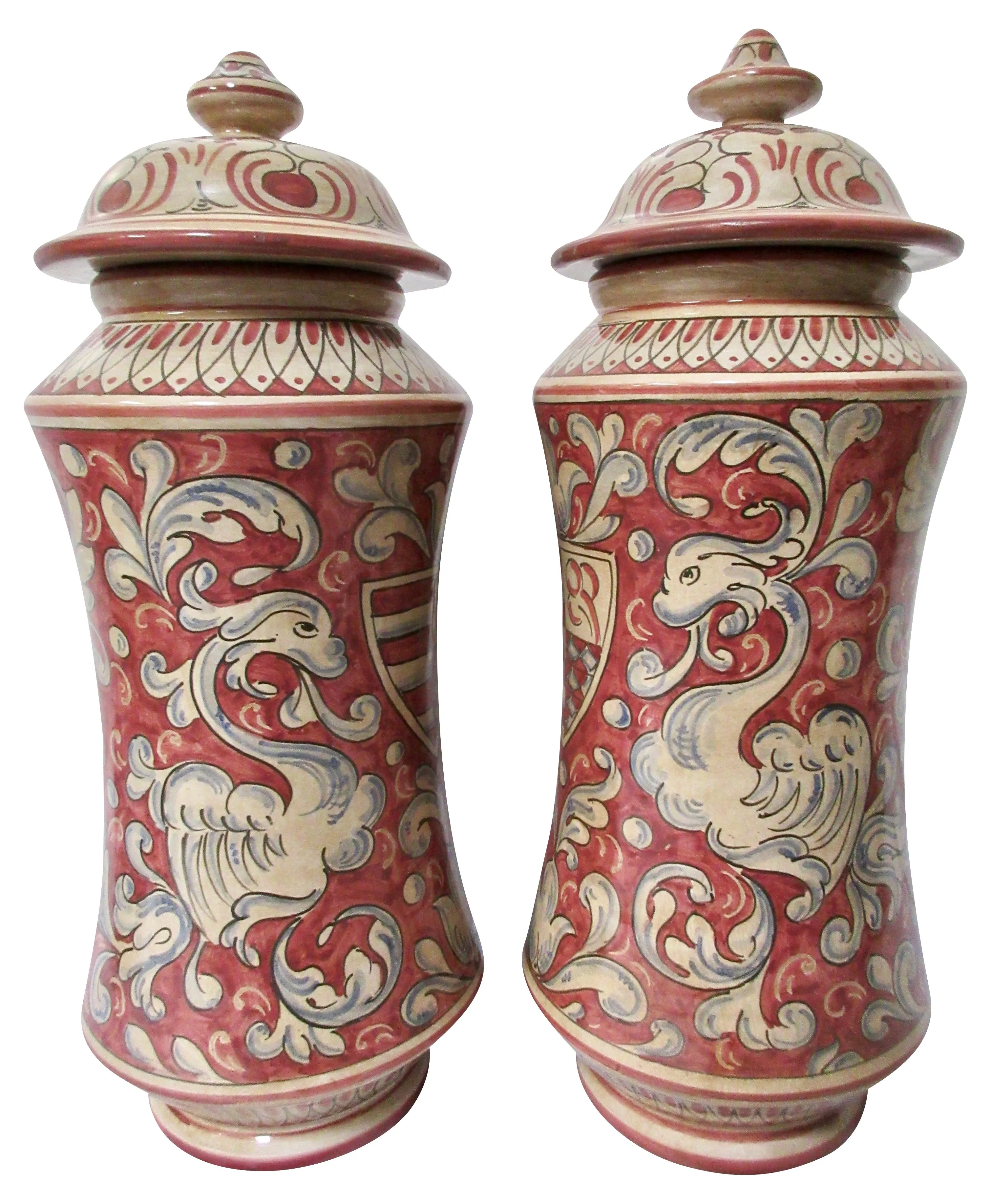 Gubbio Italian Faience Jars, Pair 3 Gubbio Italian Faience Jars, Pair