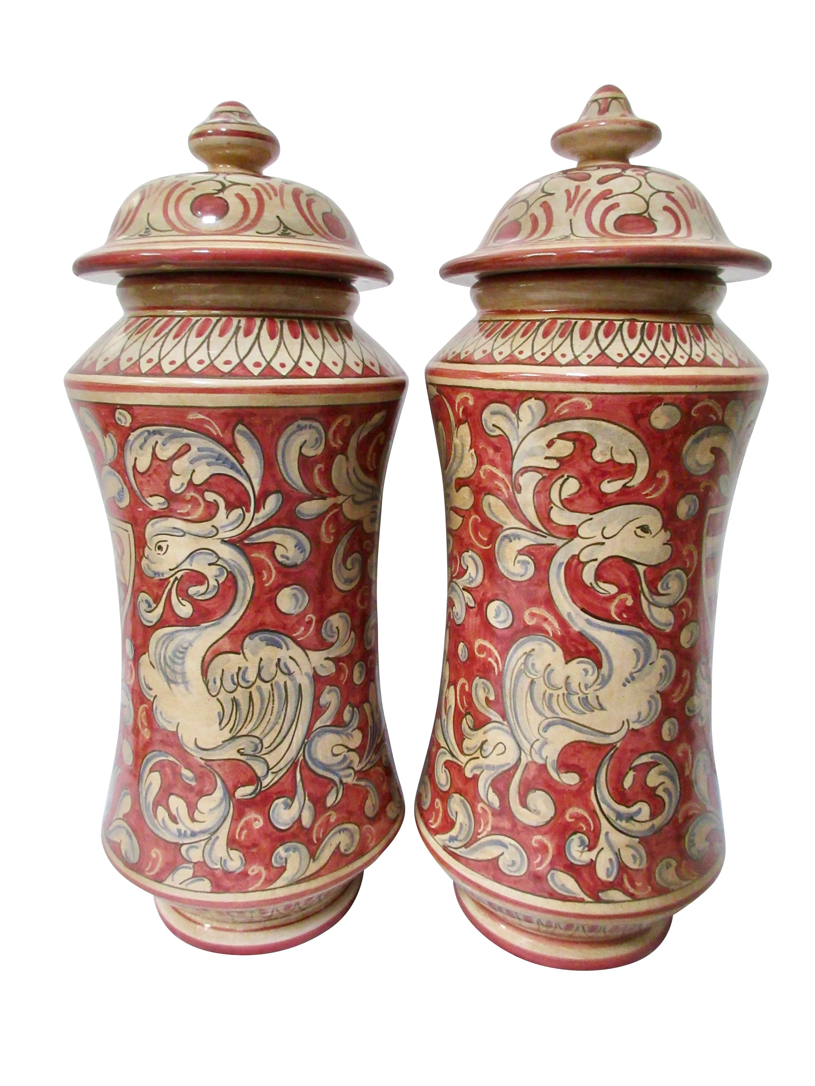 Gubbio Italian Faience Jars, Pair 4 Gubbio Italian Faience Jars, Pair