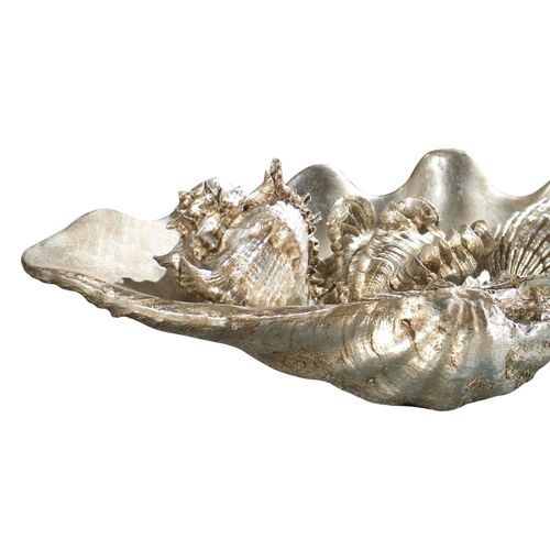 Clam Shell Medium w/ Small Shells, Ambered Silver Leaf 4 Clam Shell Medium w/ Small Shells, Ambered Silver Leaf
