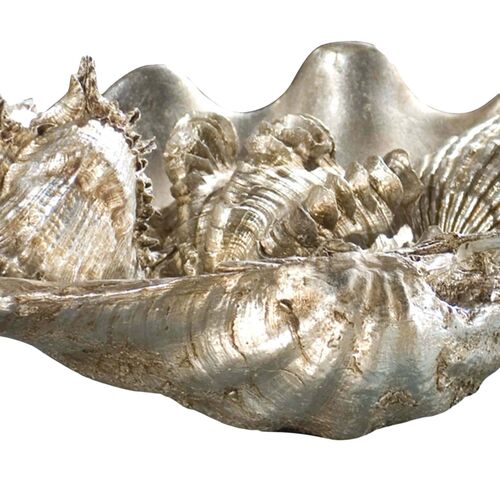 Clam Shell Medium w/ Small Shells, Ambered Silver Leaf 5 Clam Shell Medium w/ Small Shells, Ambered Silver Leaf