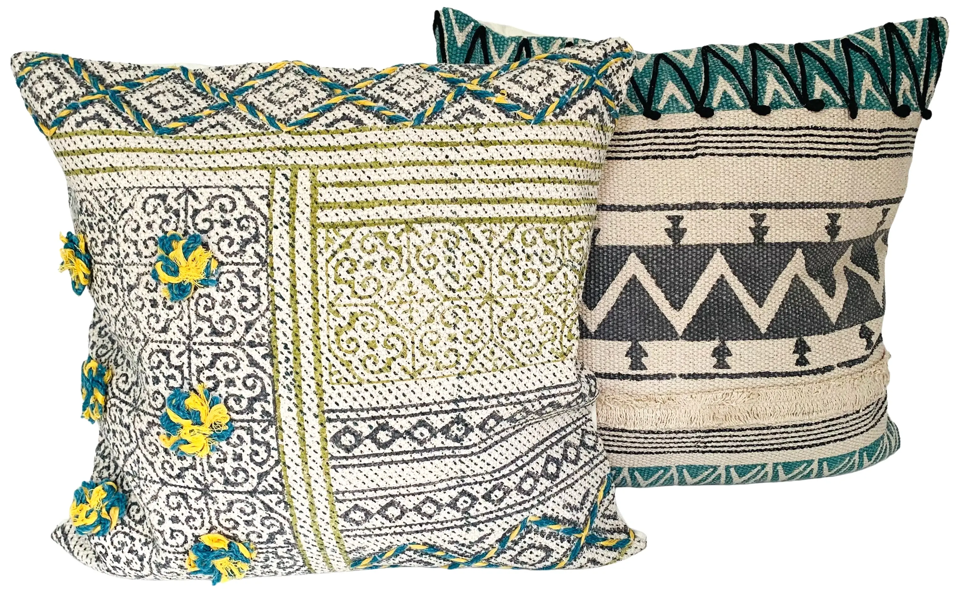 Indian Hand-Printed Pillows, Pair 1 Indian Hand-Printed Pillows, Pair