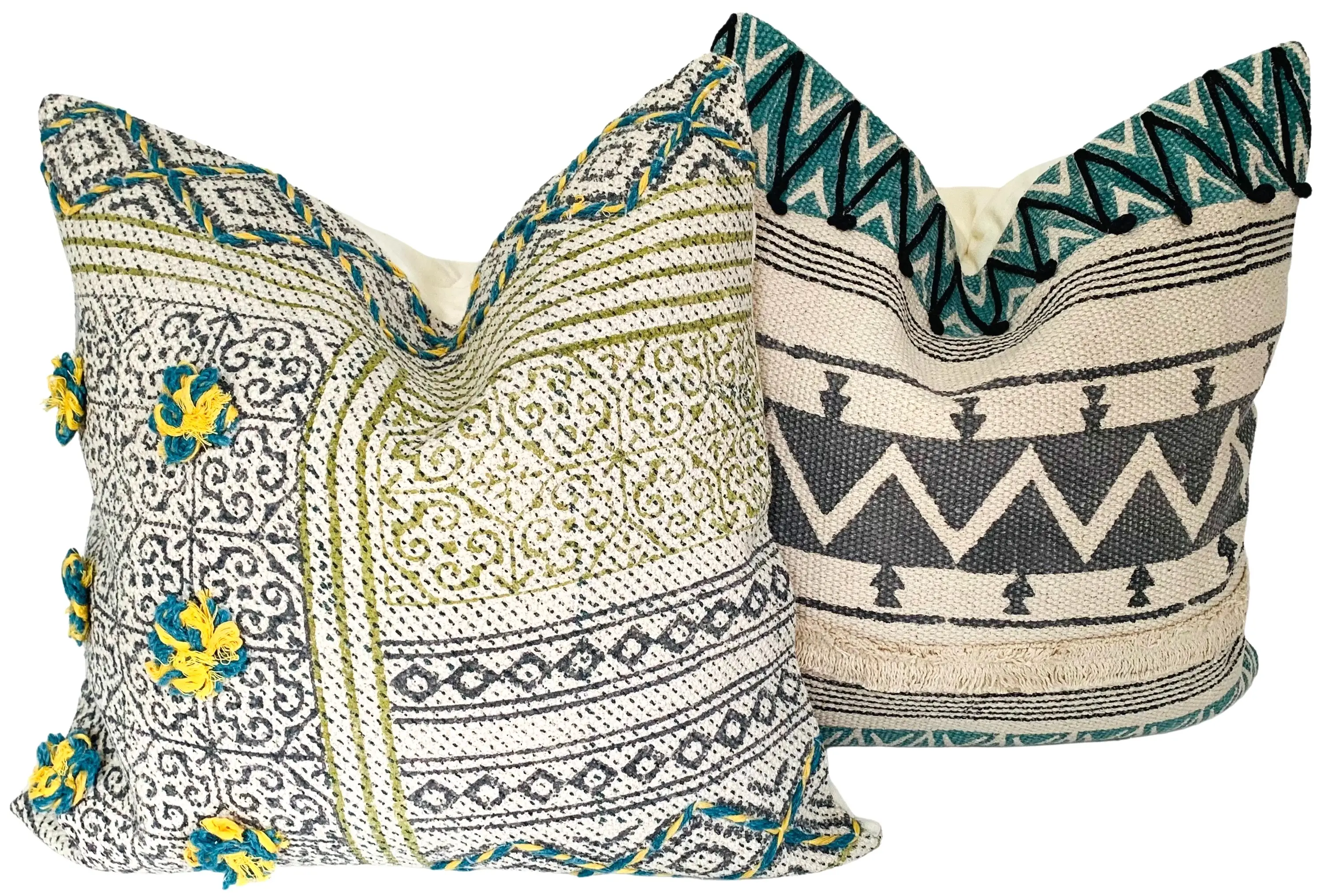 Indian Hand-Printed Pillows, Pair 2 Indian Hand-Printed Pillows, Pair
