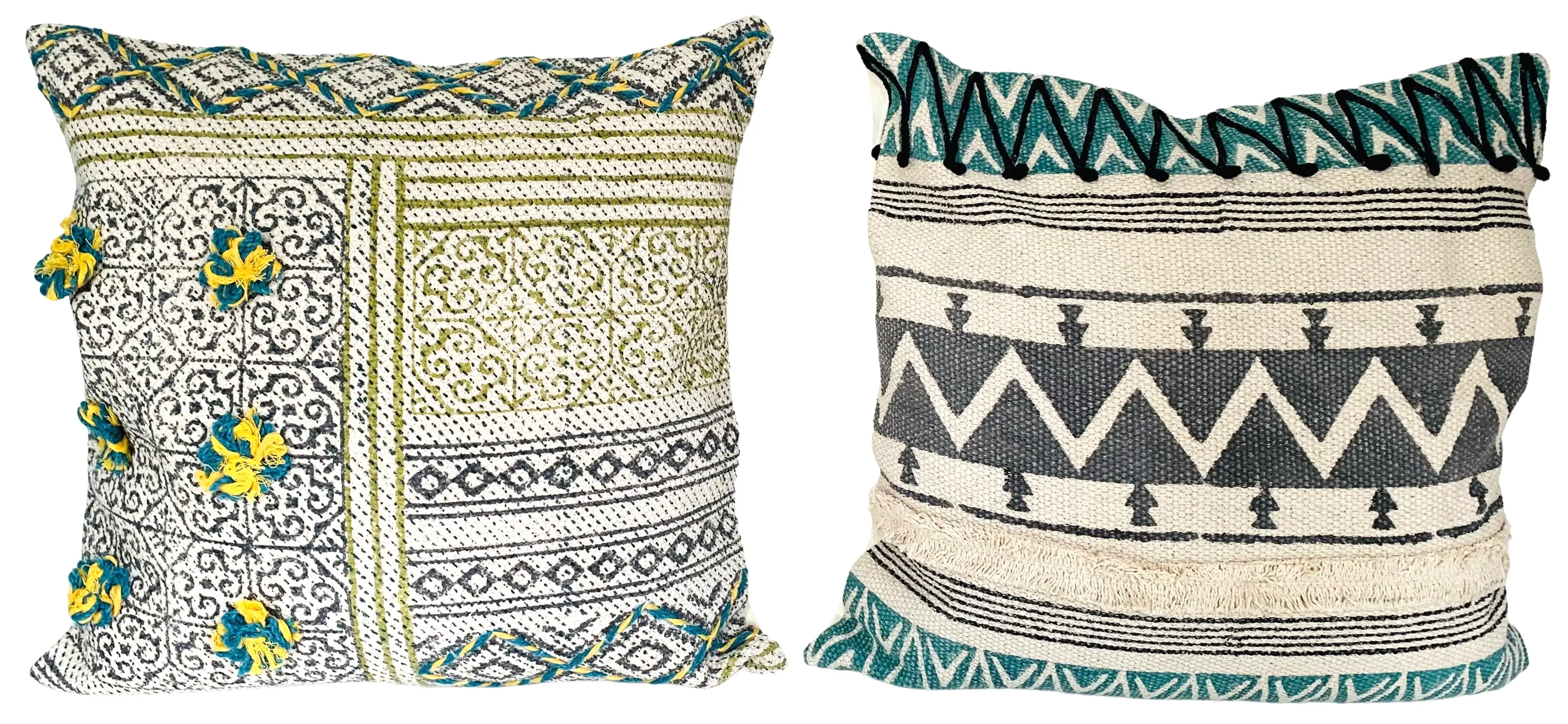 Indian Hand-Printed Pillows, Pair 3 Indian Hand-Printed Pillows, Pair