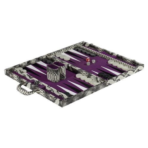 Python Embossed Backgammon Set, Gray 1 Python Embossed Backgammon Set, Gray