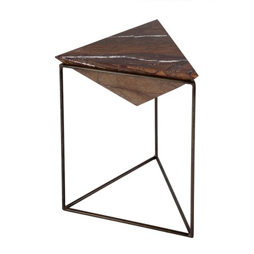 Maren Triangular Marble Side Table, Brown 1 Maren Triangular Marble Side Table, Brown
