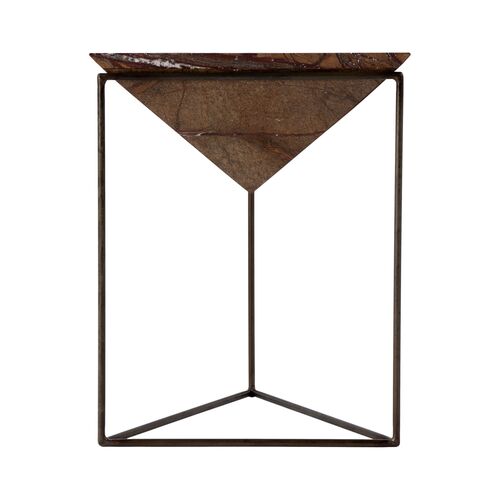 Maren Triangular Marble Side Table, Brown 2 Maren Triangular Marble Side Table, Brown