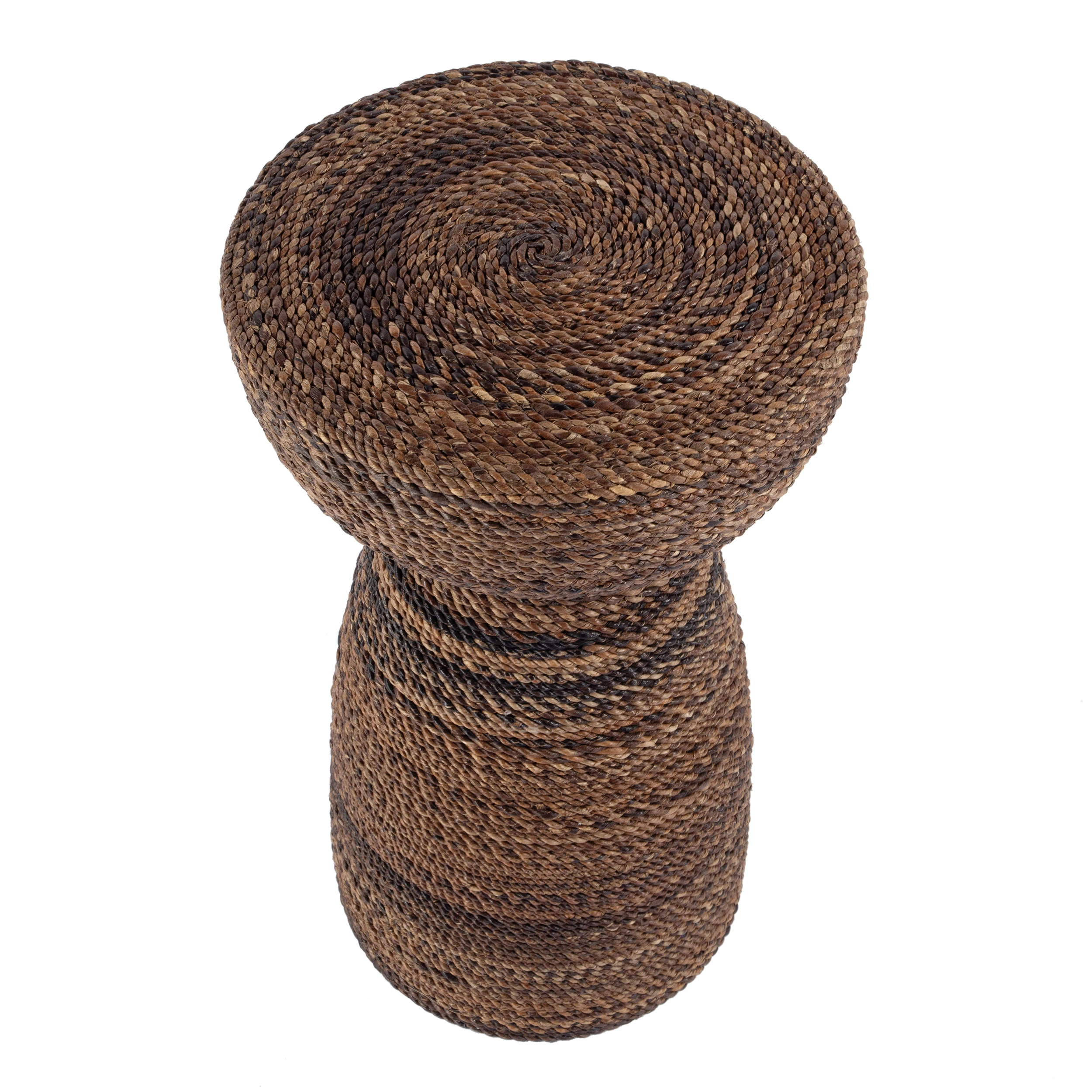 Tempest Round Abaca Rope Inlay Drum Side Table, Brown 3 Tempest Round Abaca Rope Inlay Drum Side Table, Brown