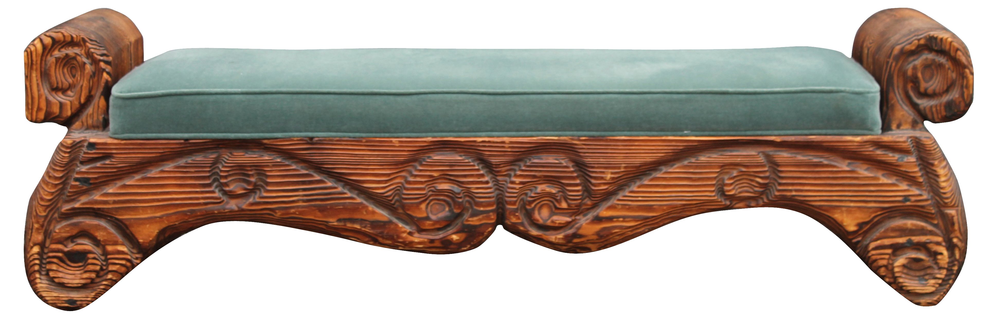 1940s Carved Wood Bench