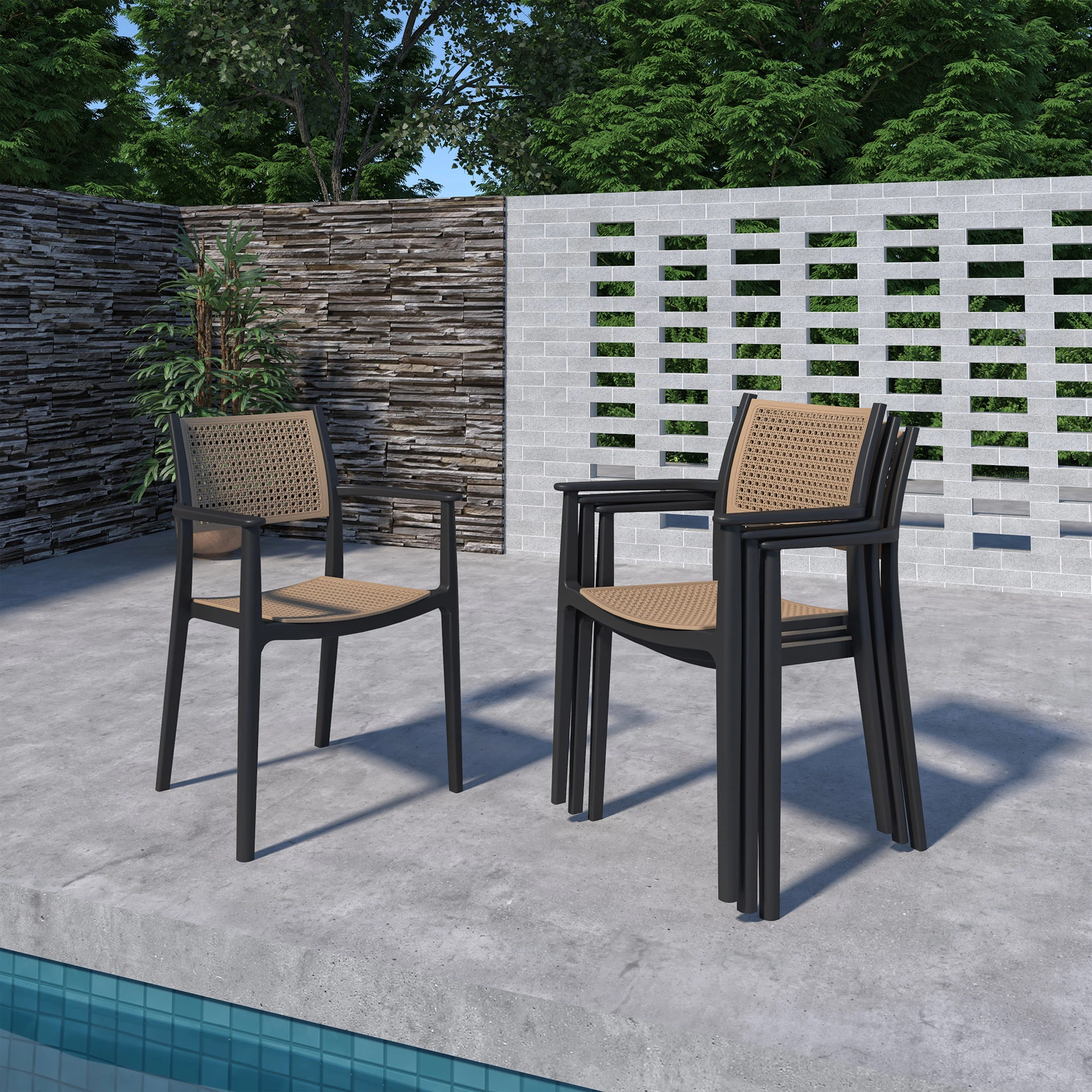 Tulum 5-Pc Outdoor Eucalyptus Rectangular Dining Set, Natural/Black 7 Tulum 5-Pc Outdoor Eucalyptus Rectangular Dining Set, Natural/Black